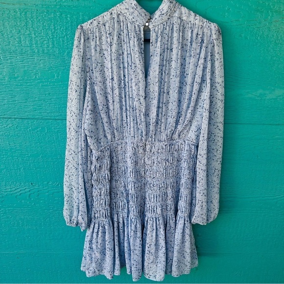 House of Harlow SHONA JOY Mock Neck Flowy Smocked Mini Dress Coquette SIZE LARGE - Picture 9 of 10